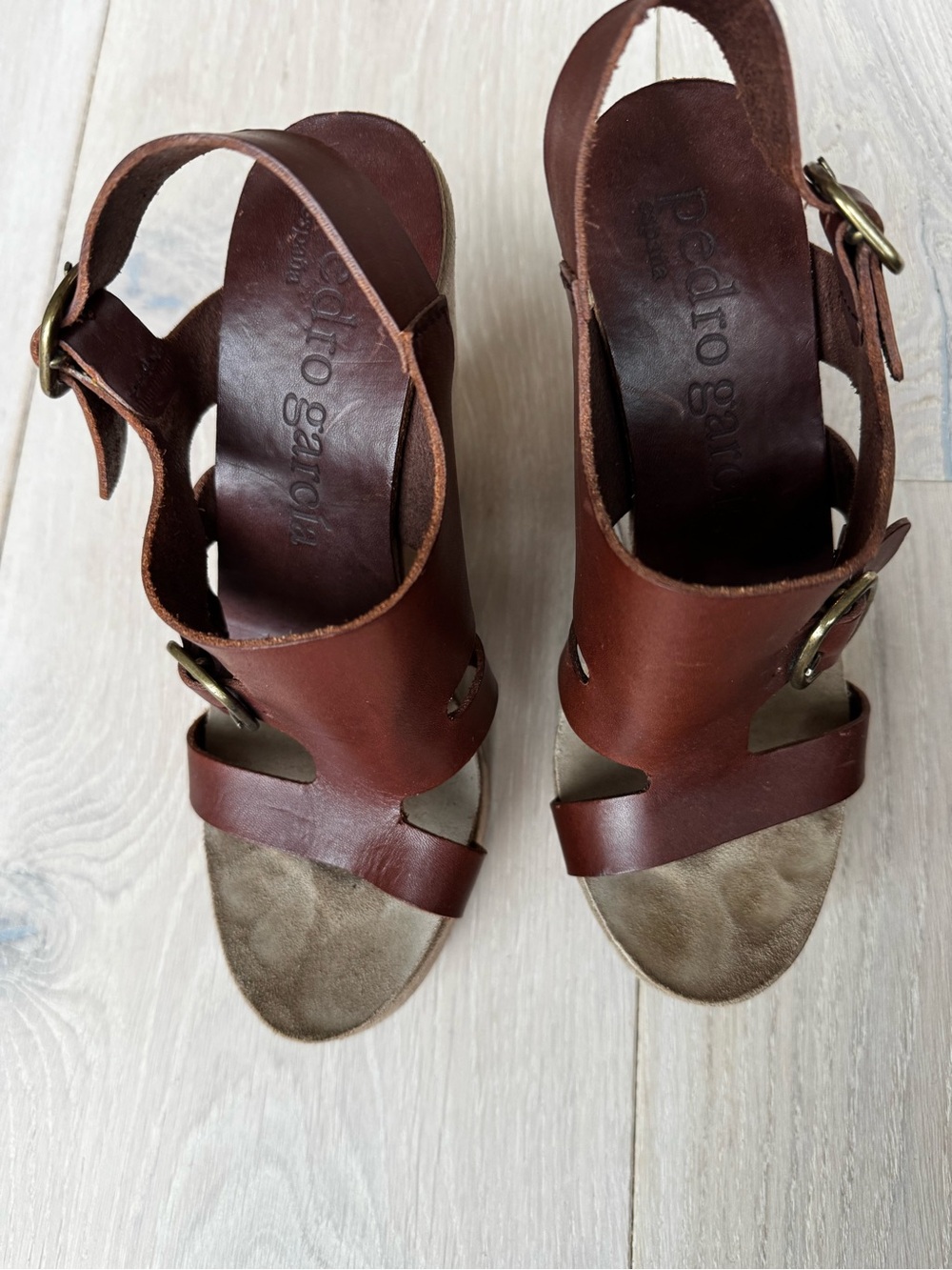 Pedro Garcia Brown Leather High-Heel Sandals with Buckle Detail